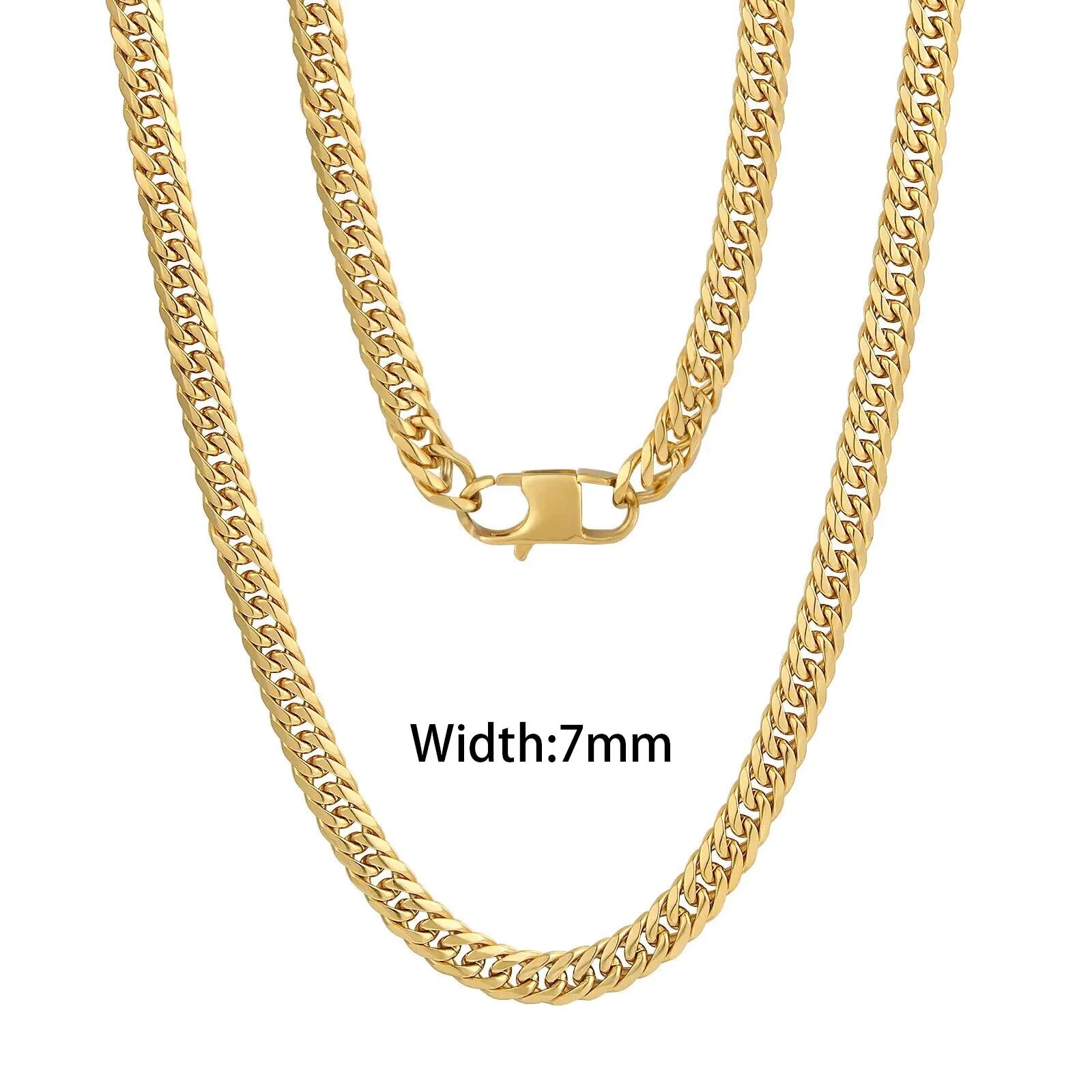 18k Gold Plated Mens Curb Cuban Link Chain Necklaces 316L Stainless Steel Brace image 0