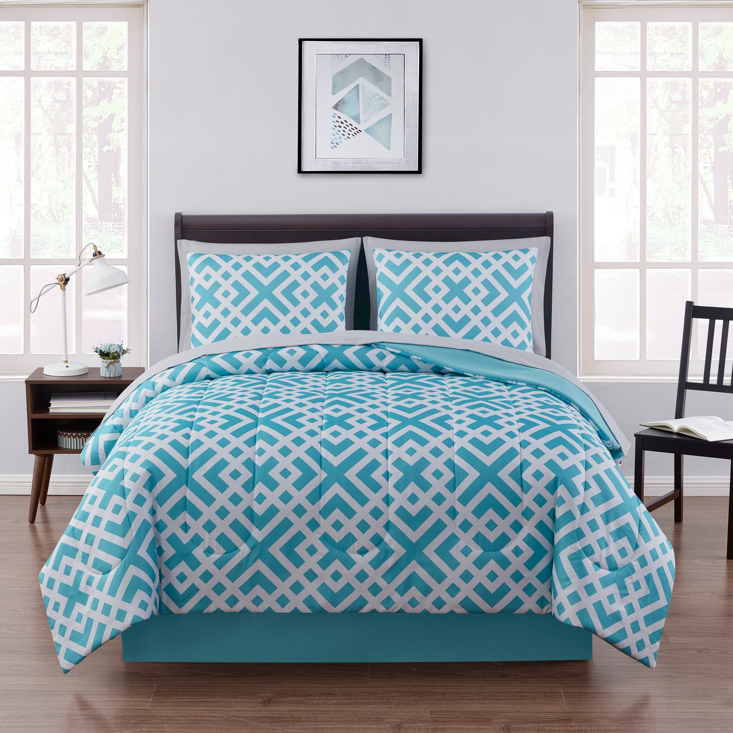 Mainstays Black Geometric 8 Piece Bed in a Bag Comforter Set With Sheets, King image 2