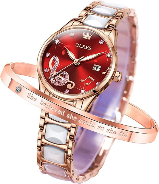 OLEVS Women Wrist Watches Rose Gold Elegant Ceramic Watchstrap Ladies image 0