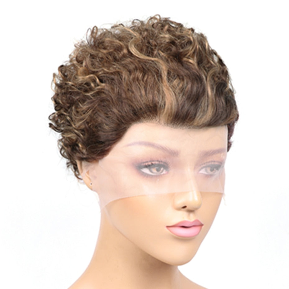 Short Pixie Cut Wig Human Hair Brazilian Remy 13*1 Transparent Lace For Black W image 2
