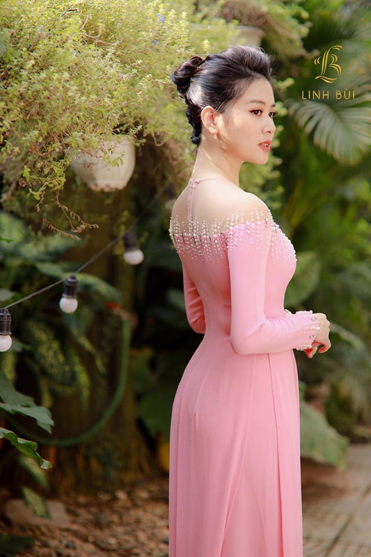 Pink aodai vietnam clothing cheongsam aodai vietnam dress vietnamese traditiona image 0