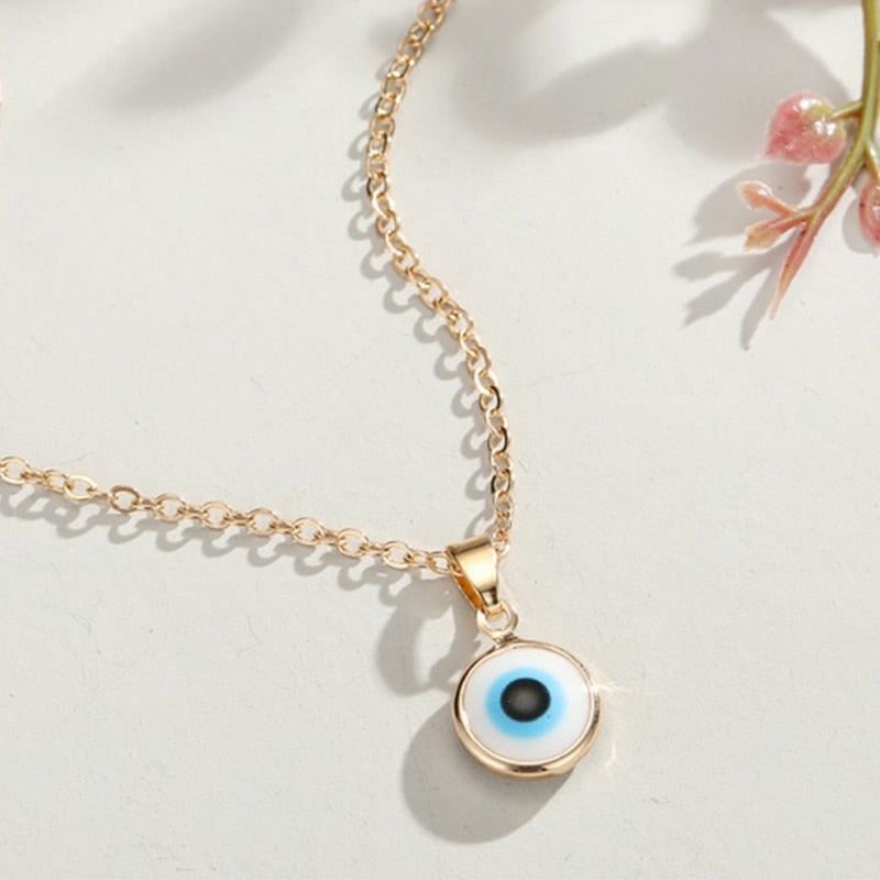 New Simple Turkish Evil Eye Pendant Necklace For Women Gold Color Clavicle Chai image 2