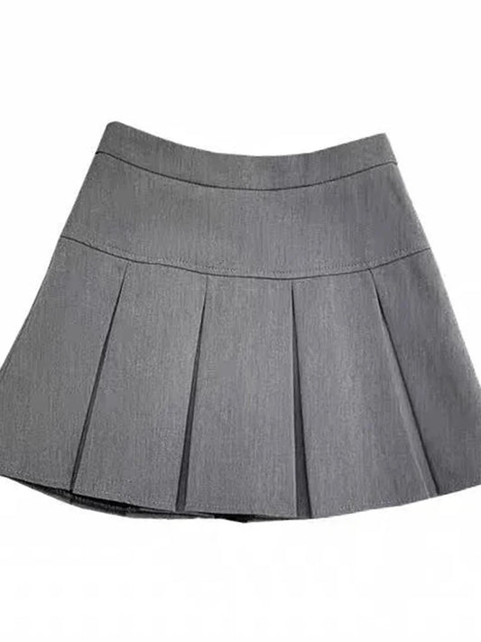 ZOKI Vintage Gray Pleated Skirt Women Kawaii High Waist Mini Skirts Korean Fash image 0