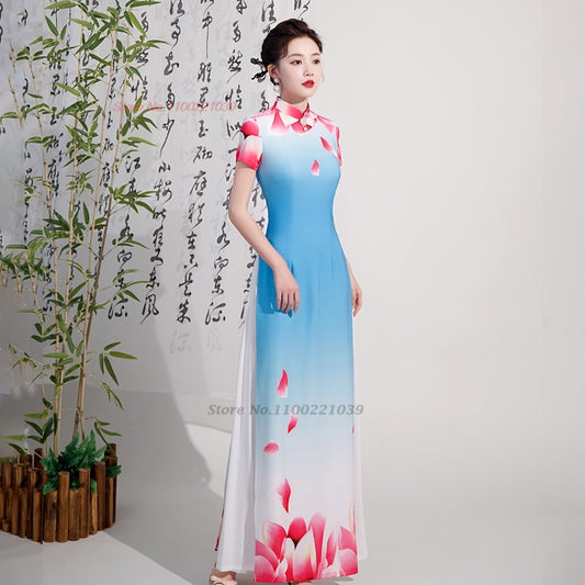 2024 vietnam aodai dress traditional chinese improved qipao national flower pri image 0