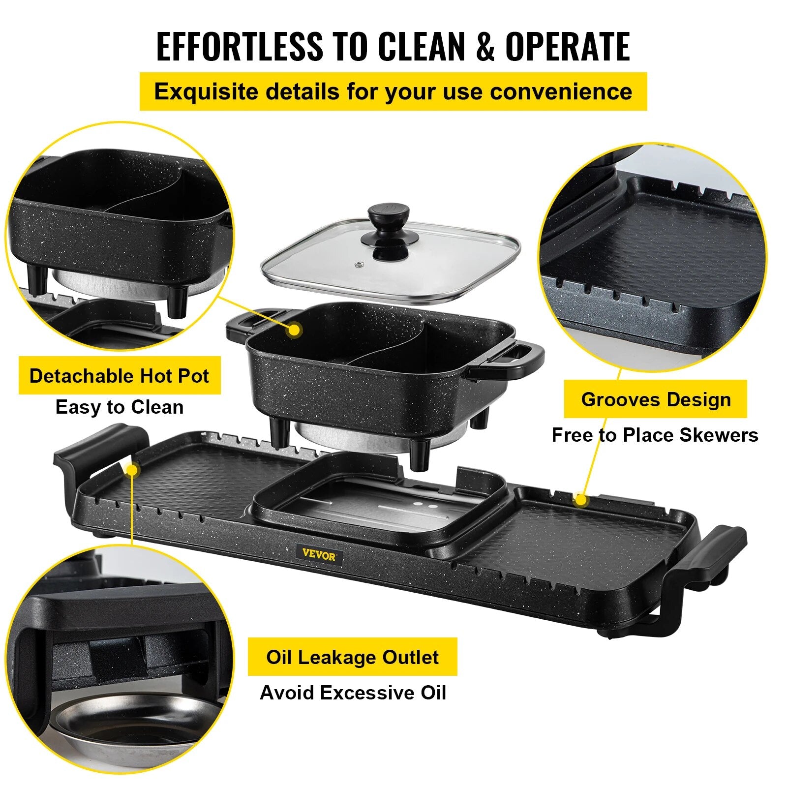 VEVOR 2in1 Electric BBQ Pan Grill Hot Pot 2400W Multifunction Home Portable Smo image 0
