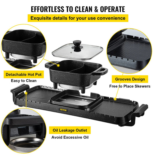 VEVOR 2in1 Electric BBQ Pan Grill Hot Pot 2400W Multifunction Home Portable Smo image 0