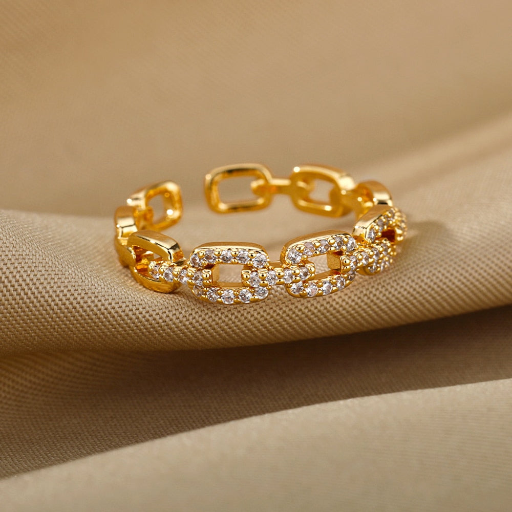 48 Style Women Stainless Steel Rings Gold Color Hollow Out Geometric Open Ring  image 58