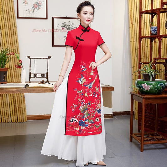 2024 vietnam traditional dress aodai improved cheongsam dress national flower p image 0