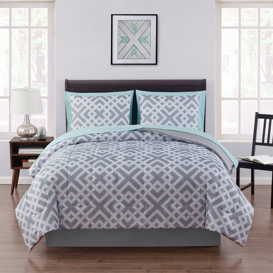 Mainstays Black Geometric 8 Piece Bed in a Bag Comforter Set With Sheets, King image 0