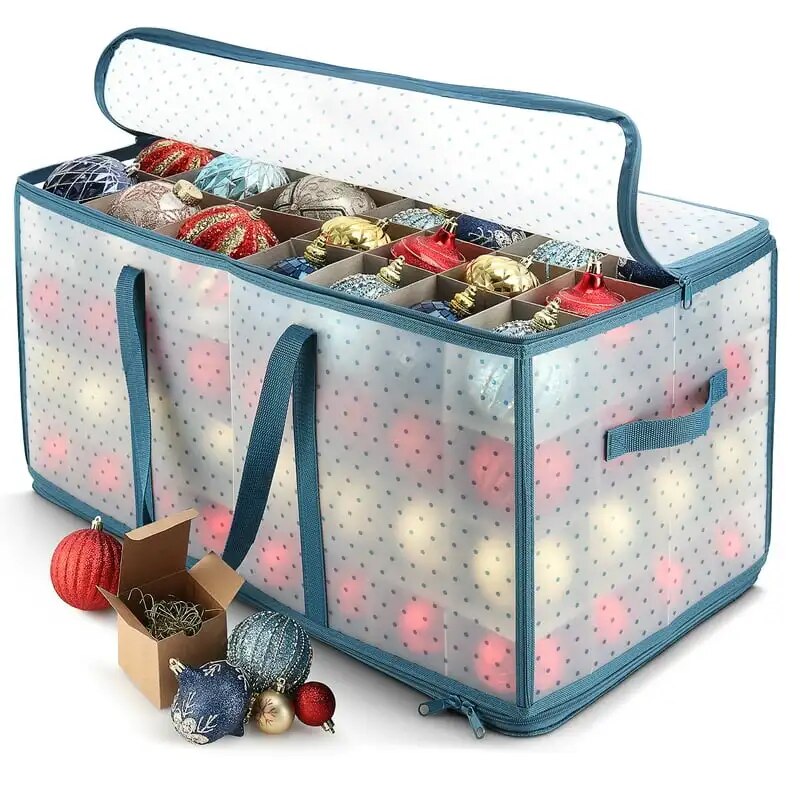 Christmas Ornament Storage Box With Adjustable Dividers, For 128 Holiday Orname image 5