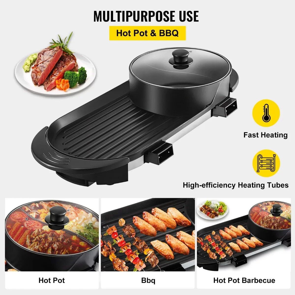 BENTISM 2 in 1 Electric BBQ Pan Grill Hot Pot Portable Smokeless Indoor Hot Pot image 5