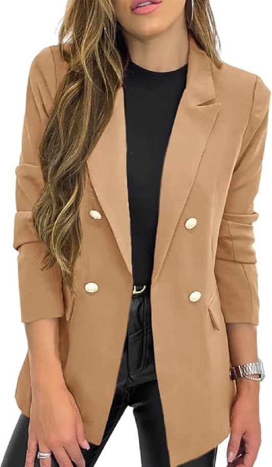 Women's Classic Buttons Slim Fitting Blazer Jacket Solid Color Casual Long Slee image 0