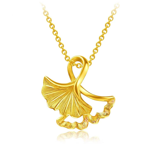 Fashion 14 K Gold Color Apricot Leaf Necklace for Women Bride Shining Pendant O image 0