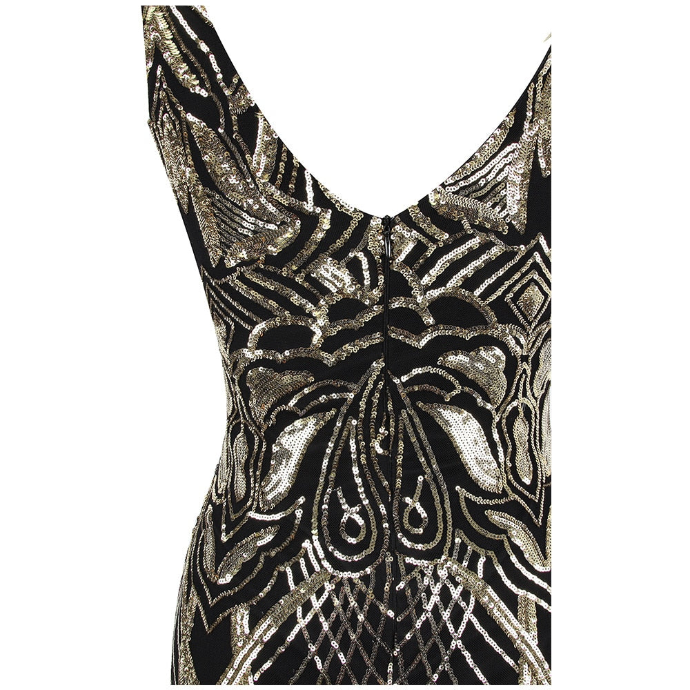 Angel-fashions Bateau Boat Neck Vintage Golden Sequin Ball Gown Long Prom Dress image 7