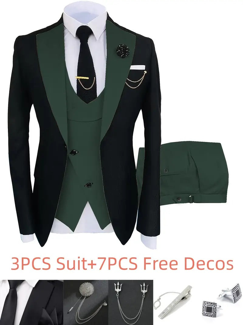 New Men's Suits 3 Pieces Groom Bestman Slim Fit Wedding Prom Party Tuxedo Elega image 5