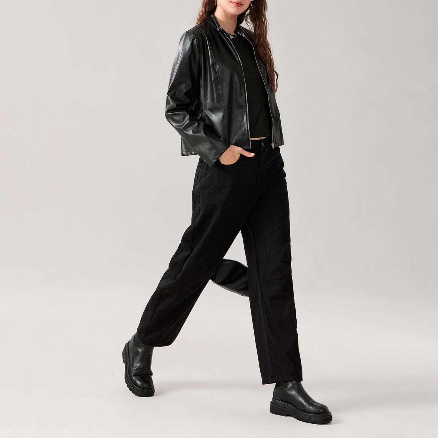 Women's Faux Leather Jacket Slim Moto Biker Jacket Outerwear Long Sleeve Zipper image 9
