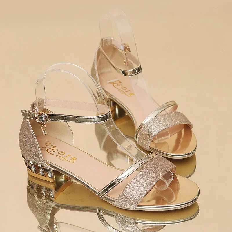 New Fashion Woman Summer Gold Open Toe Sandal Dress Shoes Womens High Heels San image 0