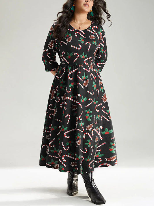 Women Plus Size Dress Snowflake Print V-Neck Sleeveless Maxi Dress Winter Elega image 0