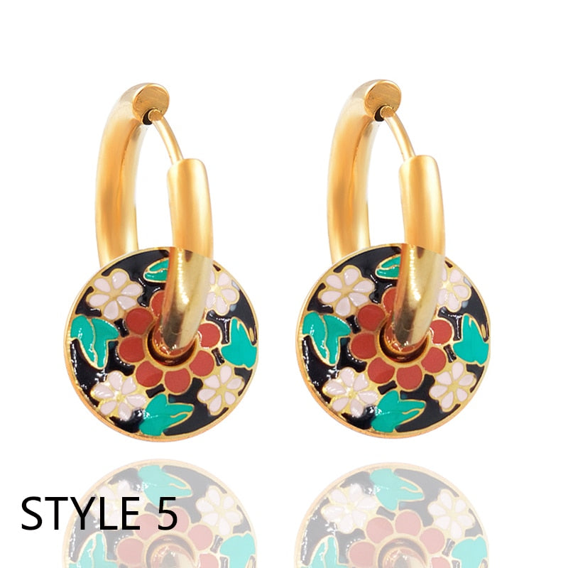 SINLEERY Colorful Enamel 316L Stainless Steel Gold Color Hoop Earrings For Wome image 4