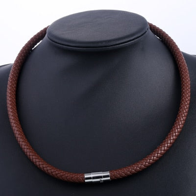 Men's Leather Choker Brown Black Braided Rope Chain Necklace For Men Boys Stain image 3