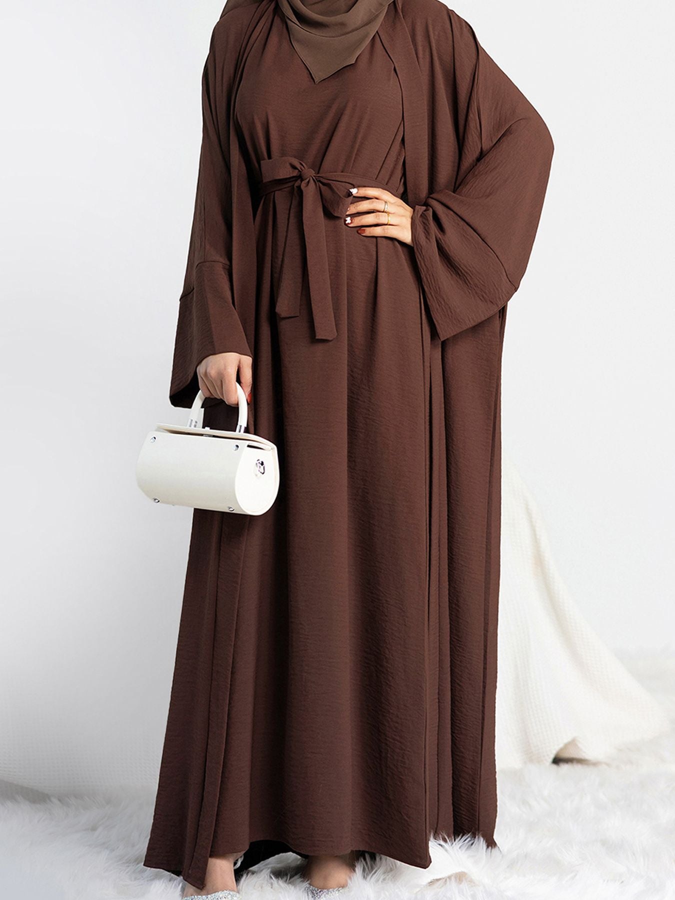 Modest Women Open Abaya Kaftan Dubai Turkey 2 Piece Muslim's Set Luxury Islam R image 3