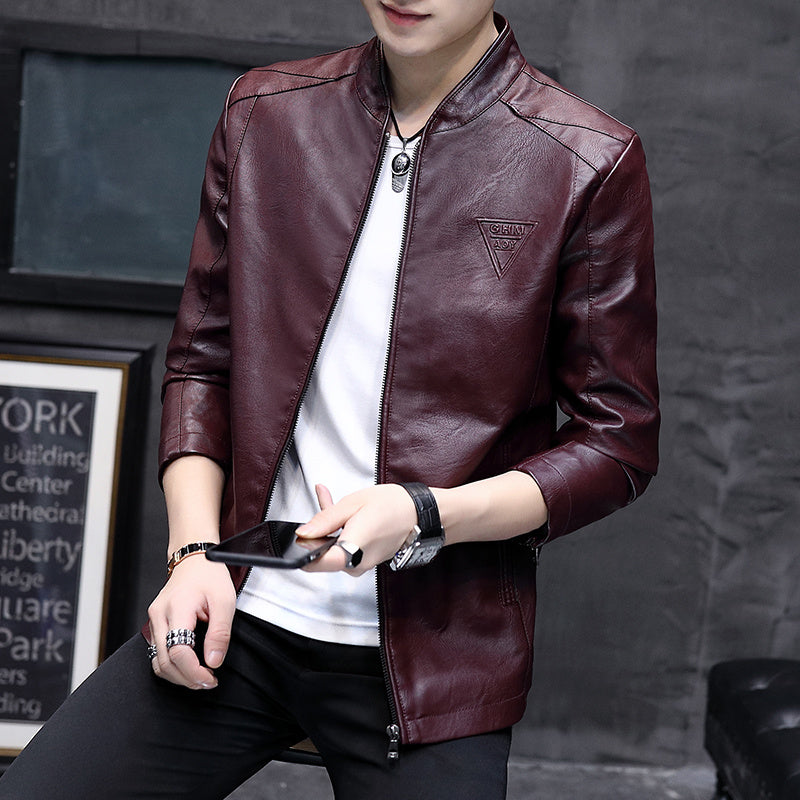 Mens Biker Leather Jacket 2023 Autumn  Men's Fashion Trend Decorative Motorcycl image 6