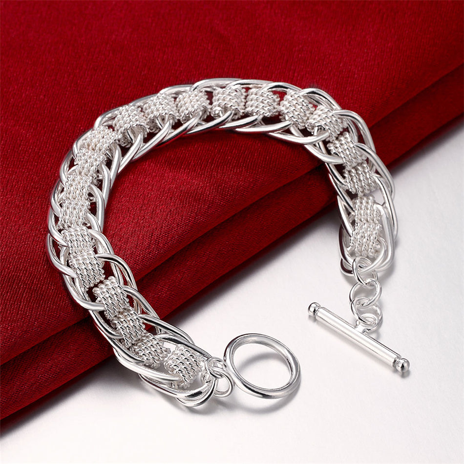 Noble 925 Sterling Silver Square Solid Chain Bracelet For Women Men Charm Party image 28