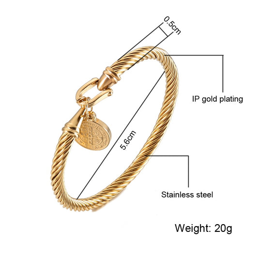 D&Z Saint Benedict Medal Charm Bracelet & Bangle Women Gold Color 316L image 0