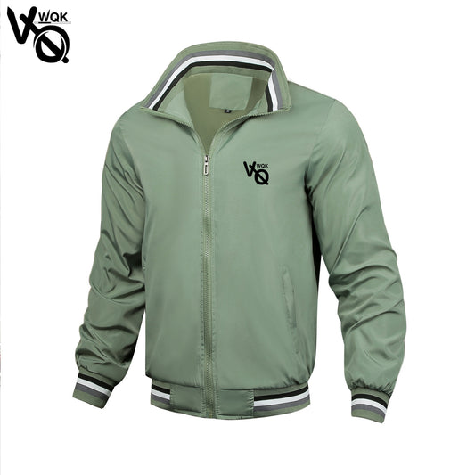 Fashionable VQWQK printed men's solid color long sleeved jacket, made of polyes image 0