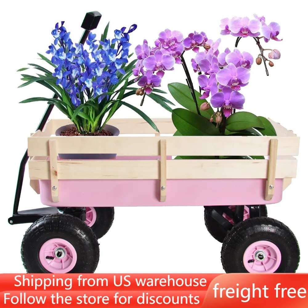 Outdoor Wagon Cart for Kids - Beach Wagon Utility Cart With Air Tires - Pink Ca image 1