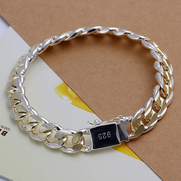 Noble 925 Sterling Silver Square Solid Chain Bracelet For Women Men Charm Party image 8
