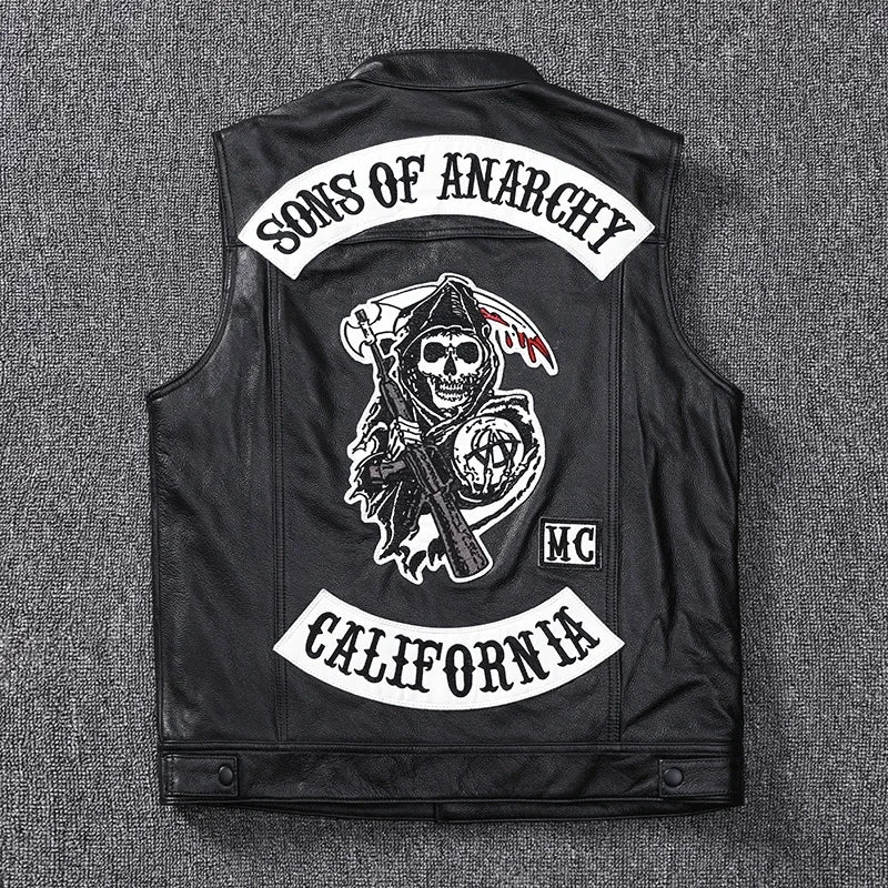 Fashion 100% Cowskin Sons Of Anarchy Leather Rock Punk Vest Cosplay Costume Bla image 1