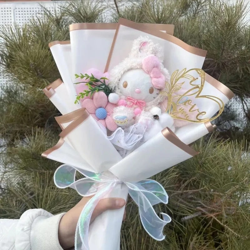 Kawaii Hello Kitty Cat Plush Dolls  Rose Soap Flowers Bouquet Christmas Valenti image 15