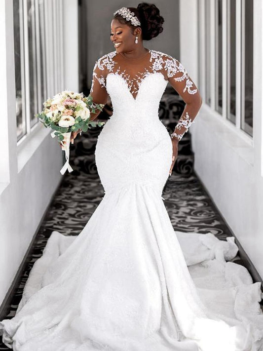Luxury Sheer O-neck Mermaid Wedding Dress for Bride Robe De Mariée Dubai Africa image 0