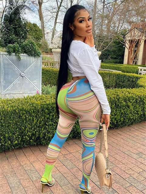 ropa aesthetic  y2k  pants  Mesh Printing Sheer Cute Panty Skinny See Through image 6
