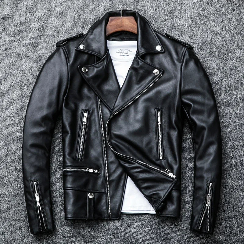 Spring Classical Perfecto Jacket Genuine Leather Motorcycle Jackets Men New Zea image 0