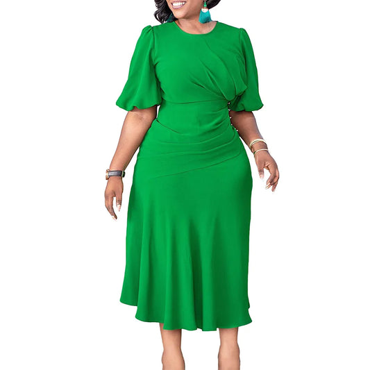 White Green Red Polyester African Dresses for Women Summer African Half Sleeve image 0