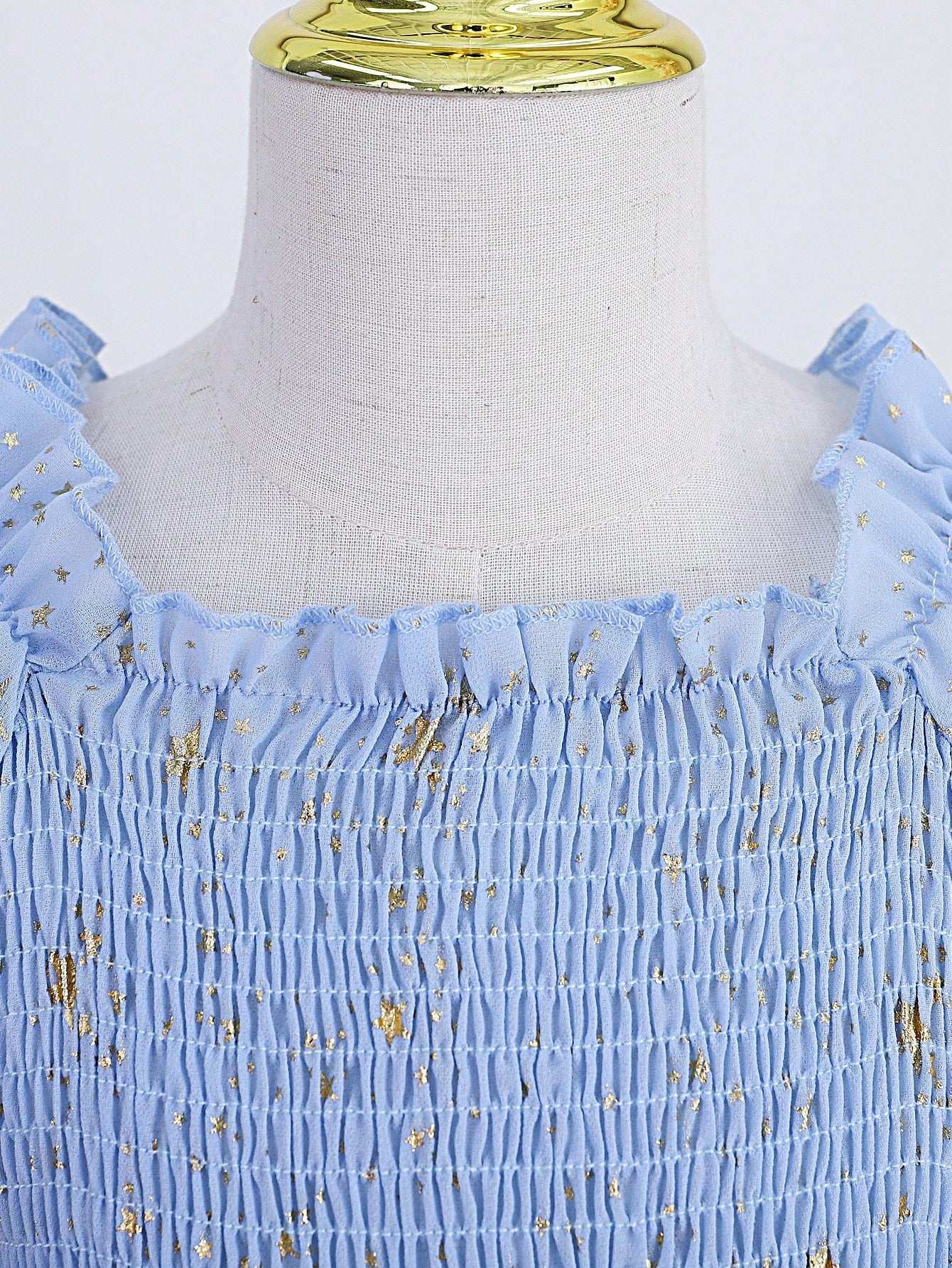 Toddler Girls Gold Star Print Puff Sleeve Layer Hem Dress image 4