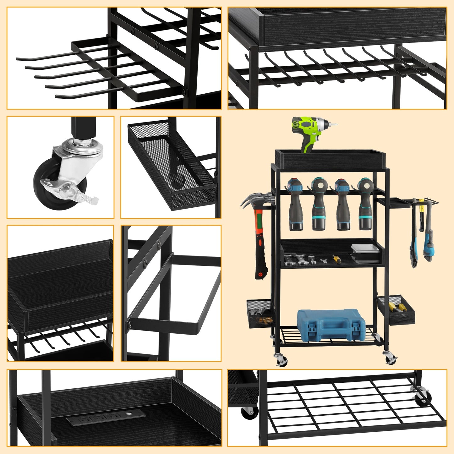 Power Tool Organizer Storage Cart with Charging Station, Garage Tool Box,Practi image 1