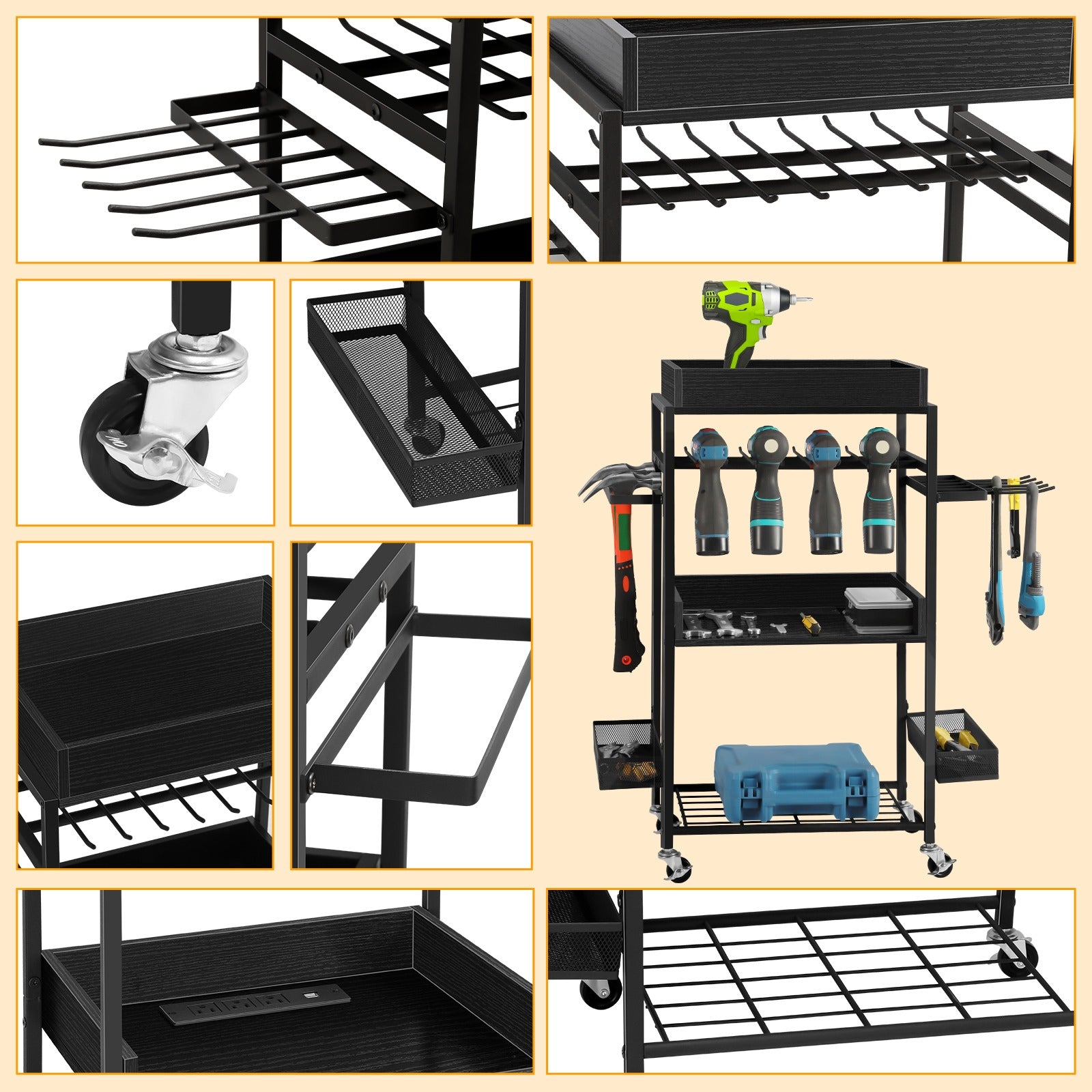 Power Tool Organizer Storage Cart with Charging Station, Garage Tool Box,Practi image 1