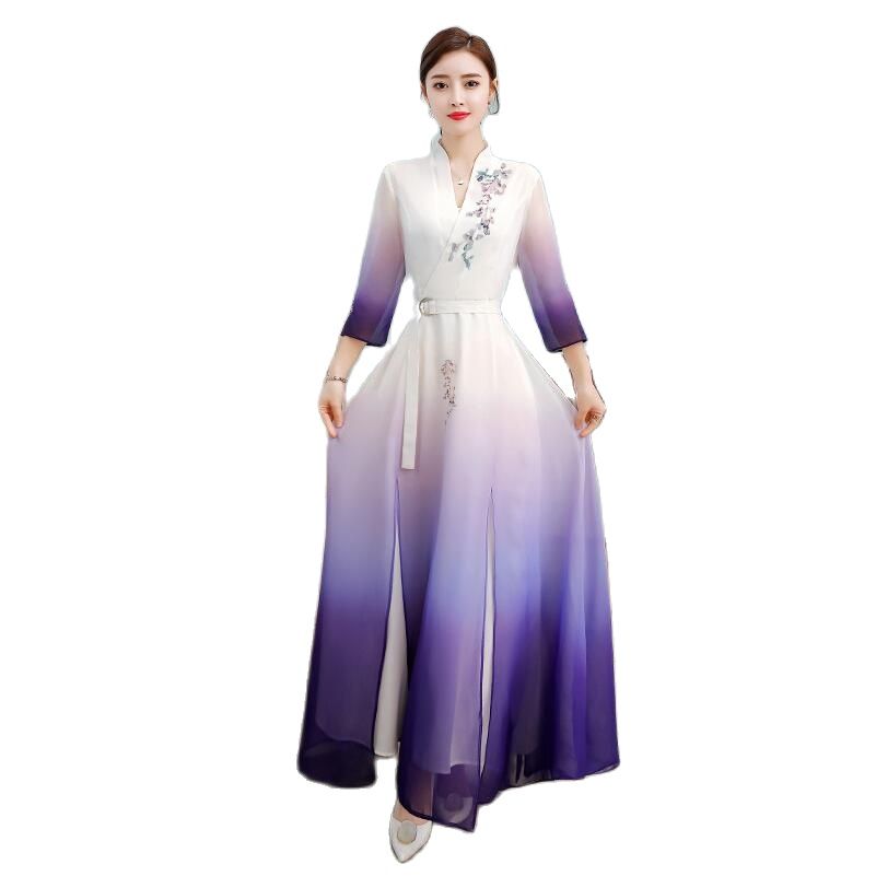 Aodai Floral Print Party Dress Oriental Women Chinese Style Cheongsam 3/4 Sleev image 2