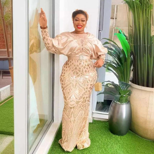 2024 Plus Size African Party Dresses for Women Dashiki Ankara Sequin Wedding Ev image 0