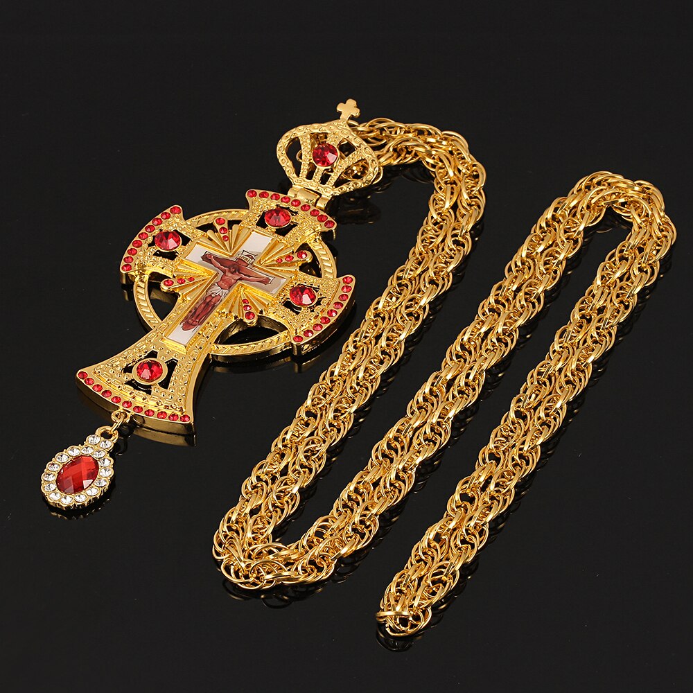 Cross Pectoral Christian Church Golden Long Chain Necklace 120 cm Priest image 6