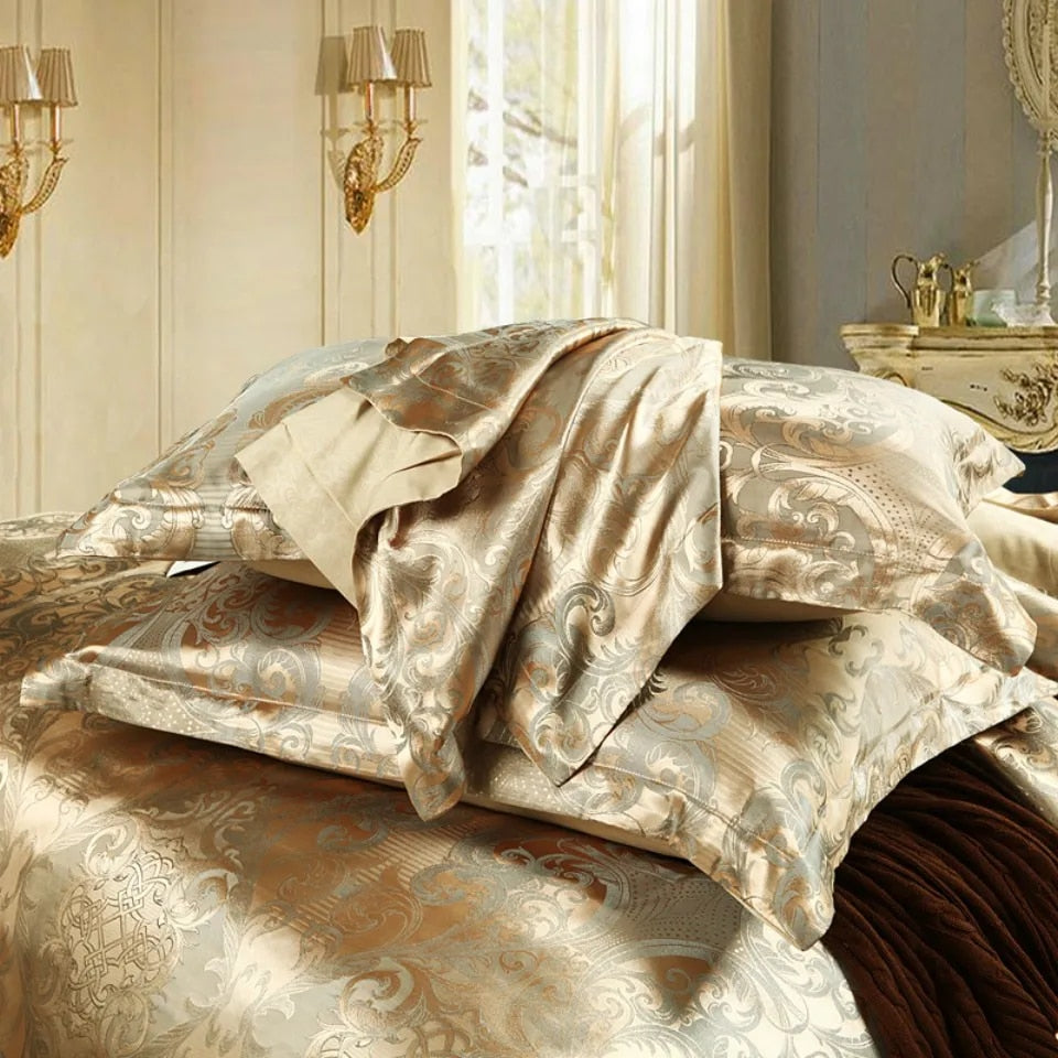 2/3PCS Luxury Jacquard Bedding Set King  Size Duvet Cover Flower Golden High Qu image 3