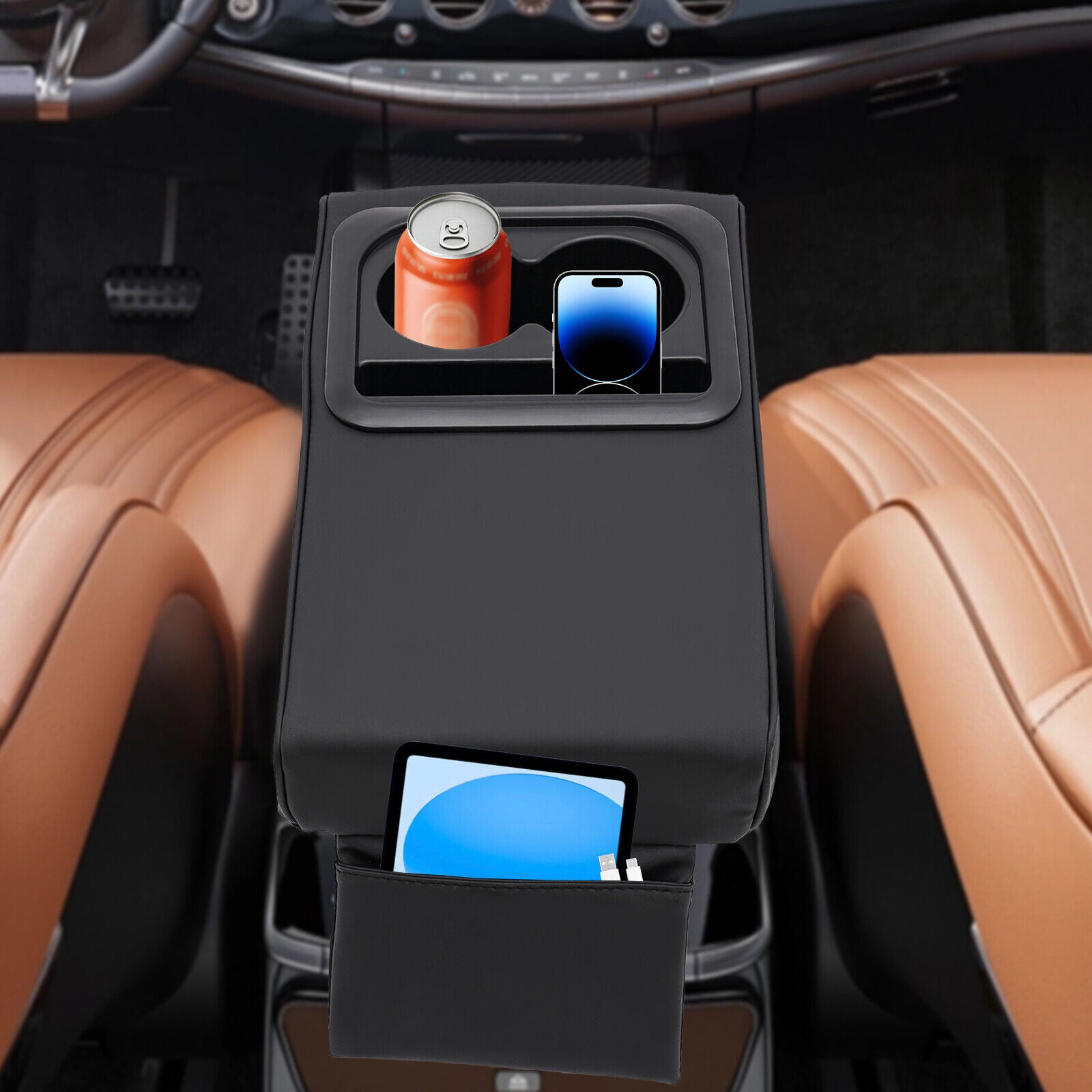 Universal Car Armrest Cushion Pad Center Console Storage Box Cover Cup Holder image 6