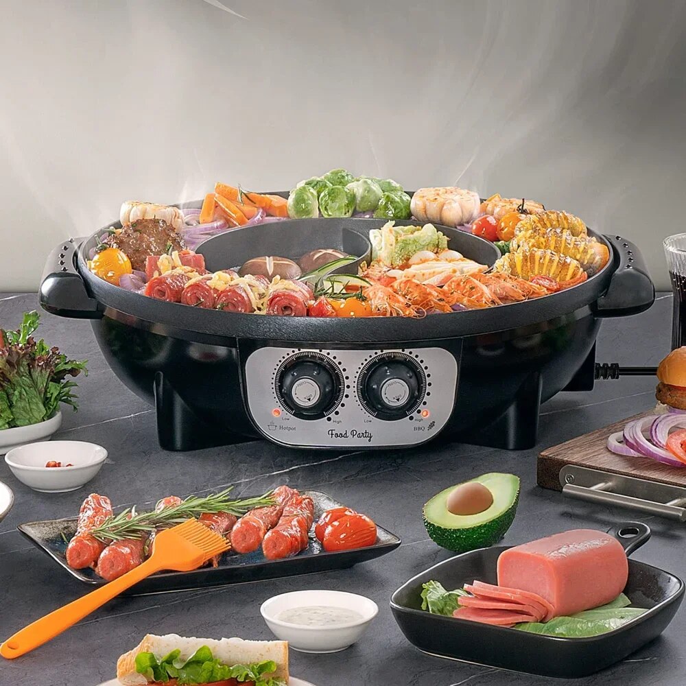 Food Party 2 in 1 Electric Smokeless Grill and Chinese Hot Pot,Cookware image 0