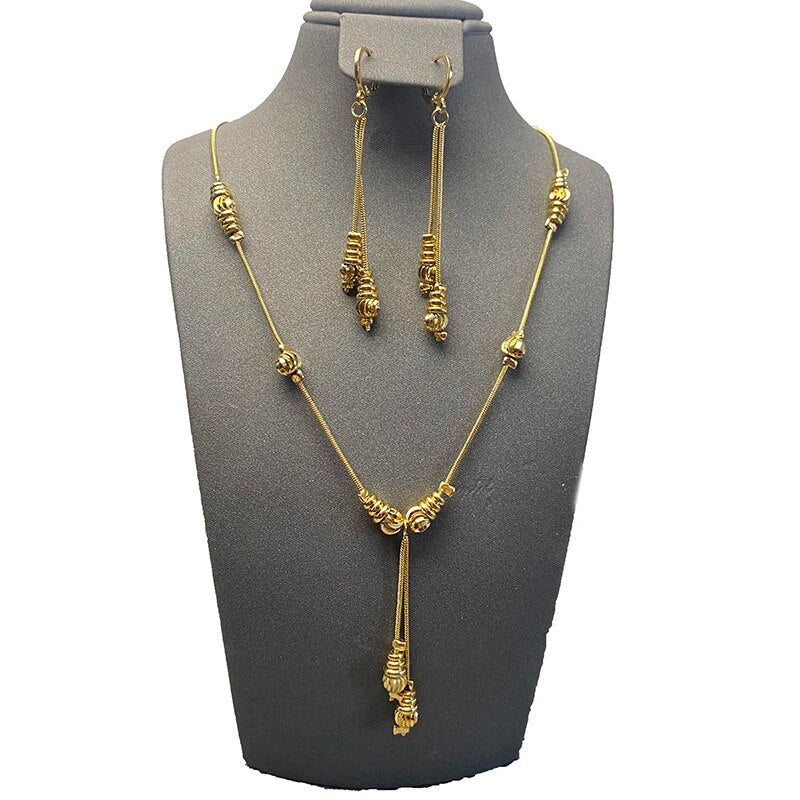 Fashion Charms Ball Sets Gold Color,Small Beads Dubai Necklace Earrings for Wom image 5