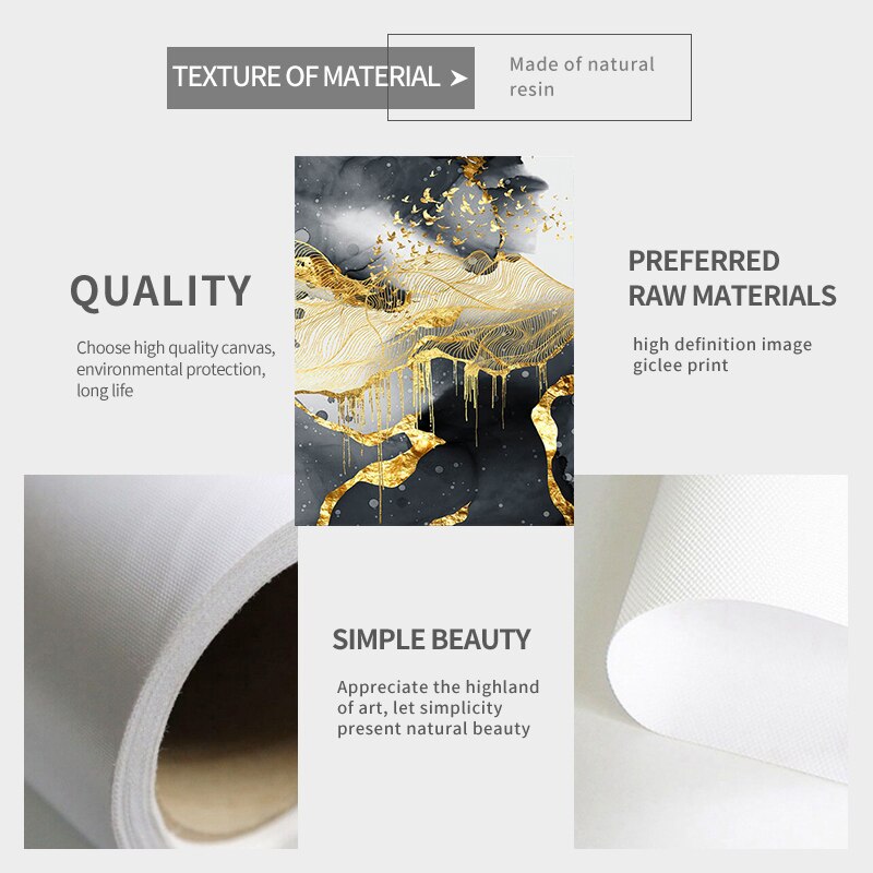 Abstract Classic Poster Canvas Art Painting Golden Marble Luxury Picture Home image 5
