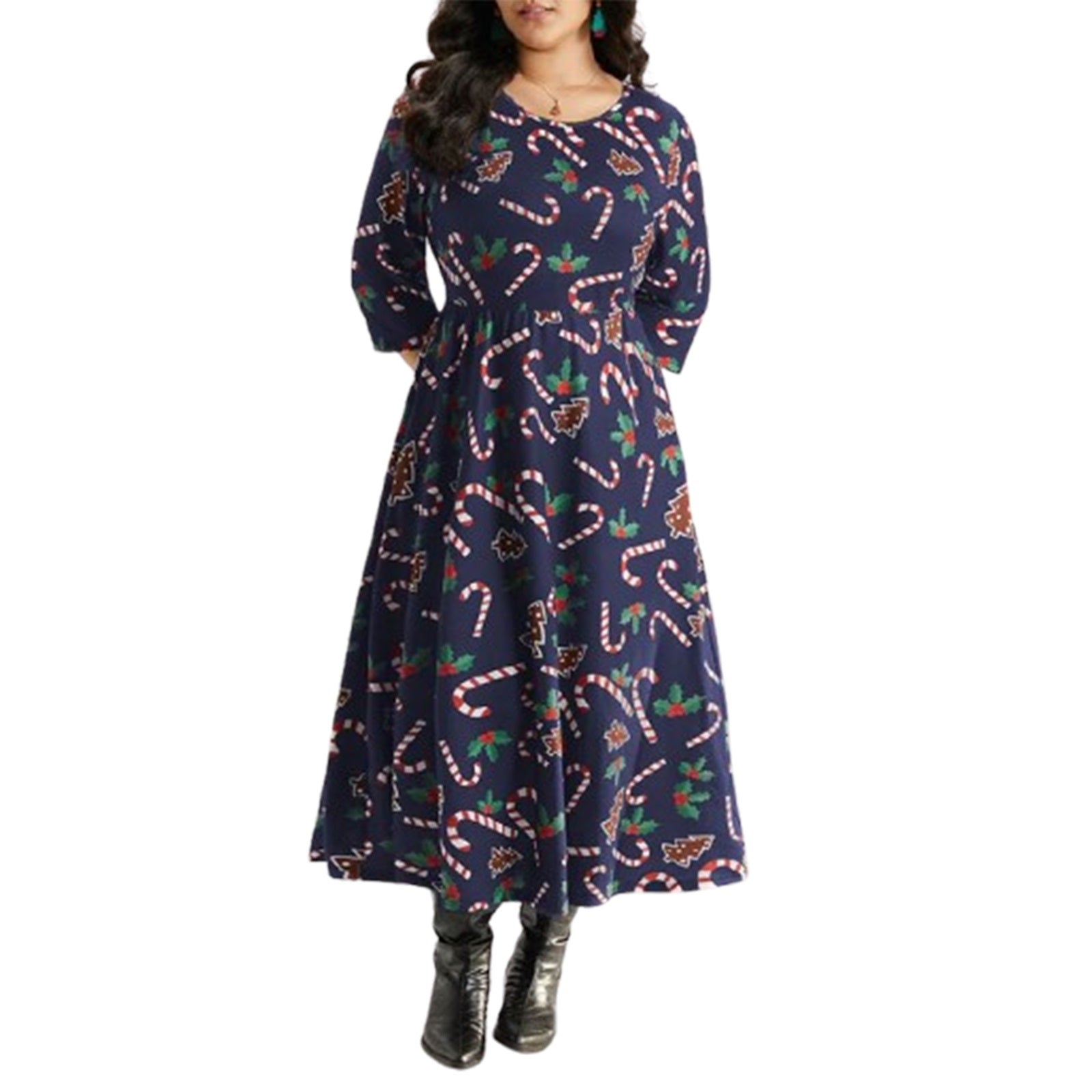 Women Plus Size Dress Snowflake Print V-Neck Sleeveless Maxi Dress Winter Elega image 1