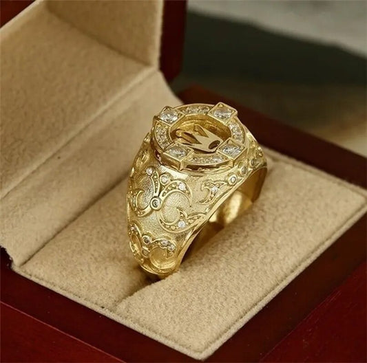 Classic Gold Color Rings for Men Gold Colors Inlaid with White Zircon Crown Pun image 0